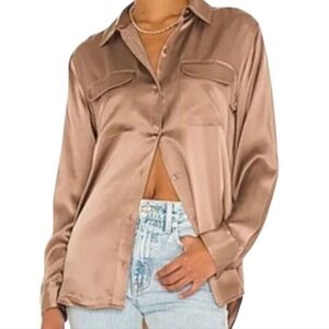 Equipment Satin Button Down Shirt XS Taupe